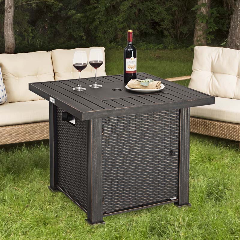 30" Square Propane Fire Pit Table, 50000 BTU Outdoor Gas Fire Table with Lava Rocks & Cover