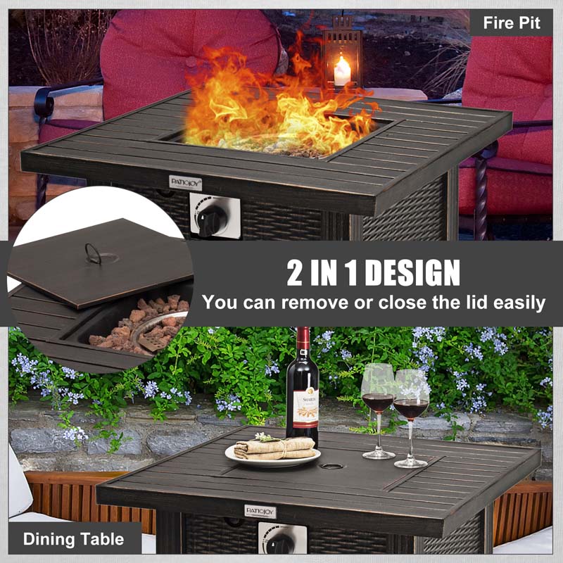30" Square Propane Fire Pit Table, 50000 BTU Outdoor Gas Fire Table with Lava Rocks & Cover