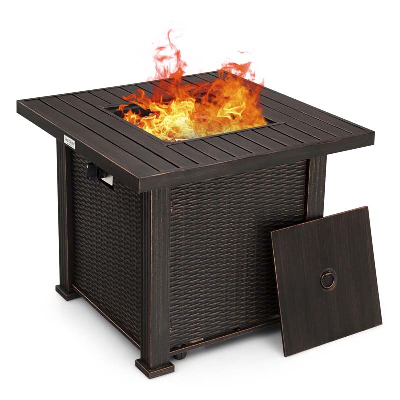 30" Square Propane Fire Pit Table, 50000 BTU Outdoor Gas Fire Table with Lava Rocks & Cover