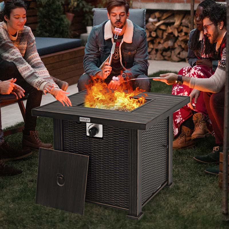 30" Square Propane Fire Pit Table, 50000 BTU Outdoor Gas Fire Table with Lava Rocks & Cover