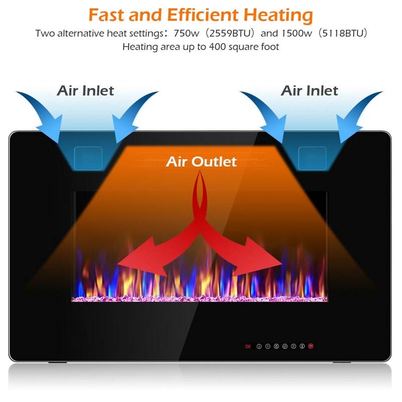 30" Ultra-Thin Electric Fireplace Insert, 1500W Recessed & Wall-mounted Fireplace Heater with 12 Flame Colors