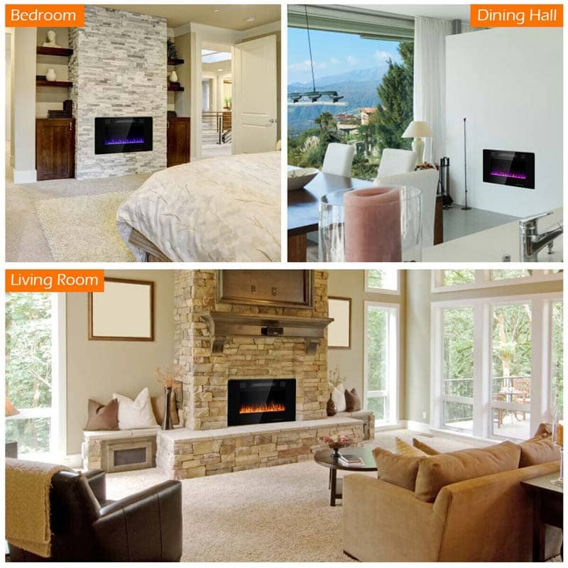 30" Ultra-Thin Electric Fireplace Insert, 1500W Recessed & Wall-mounted Fireplace Heater with 12 Flame Colors
