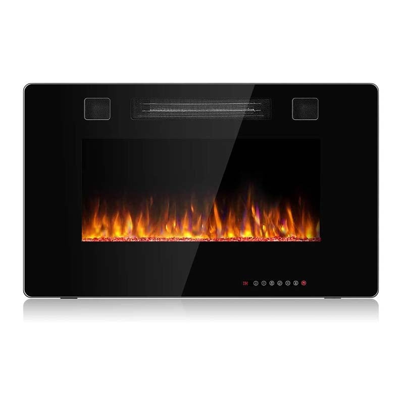 30" Ultra-Thin Electric Fireplace Insert, 1500W Recessed & Wall-mounted Fireplace Heater with 12 Flame Colors