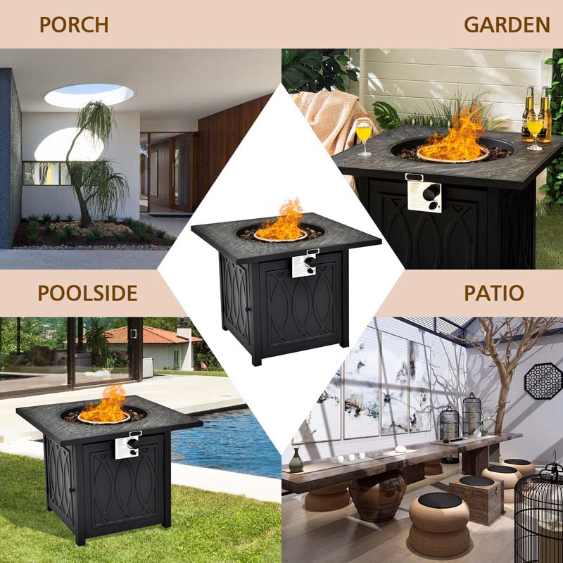 32" Square Propane Fire Pit Table, 50000 BTU Outdoor Gas Firepit with Lava Rocks & Waterproof Cover
