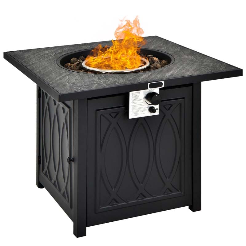 32" Square Propane Fire Pit Table, 50000 BTU Outdoor Gas Firepit with Lava Rocks & Waterproof Cover