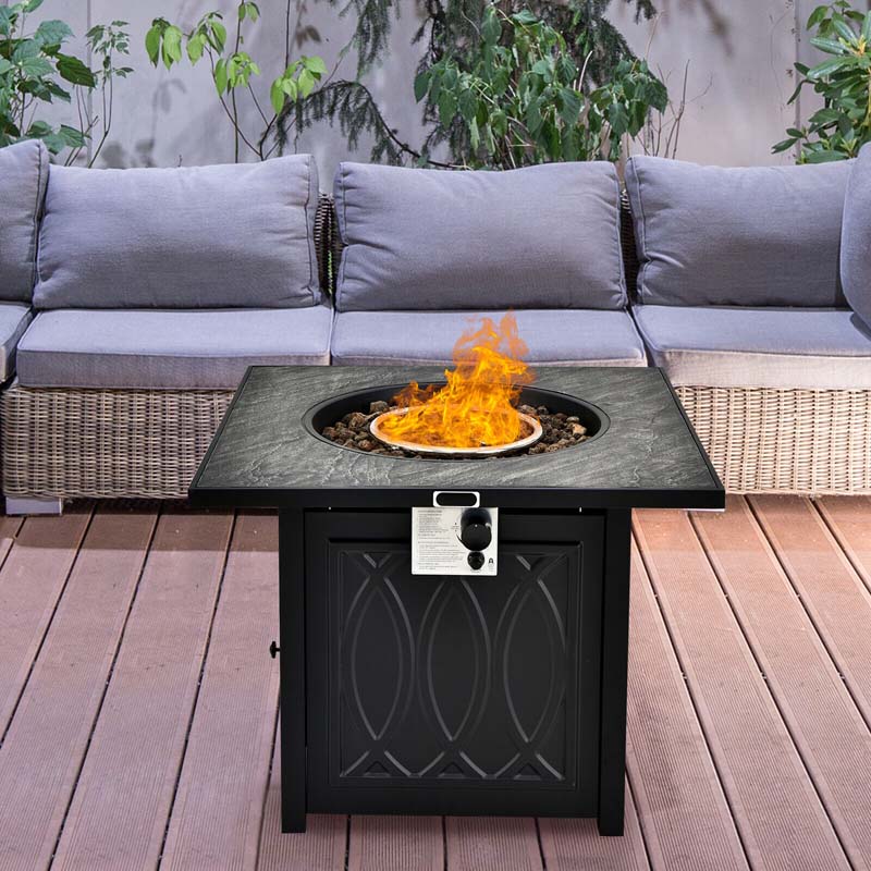 32" Square Propane Fire Pit Table, 50000 BTU Outdoor Gas Firepit with Lava Rocks & Waterproof Cover