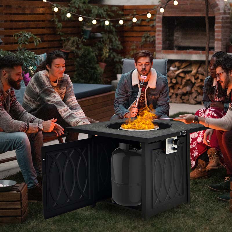 32" Square Propane Fire Pit Table, 50000 BTU Outdoor Gas Firepit with Lava Rocks & Waterproof Cover