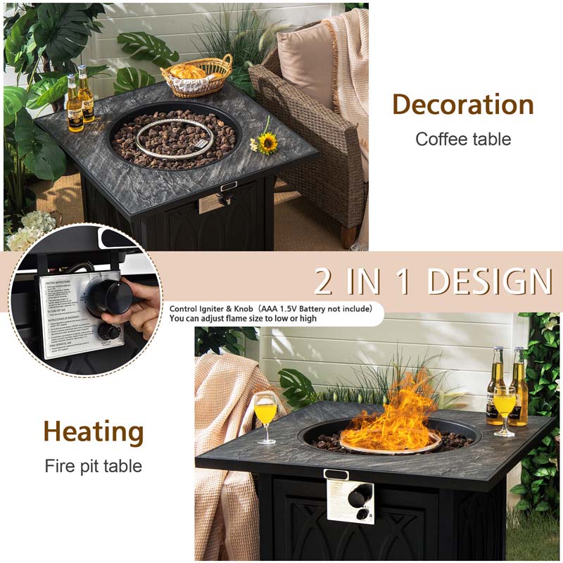 32" Square Propane Fire Pit Table, 50000 BTU Outdoor Gas Firepit with Lava Rocks & Waterproof Cover