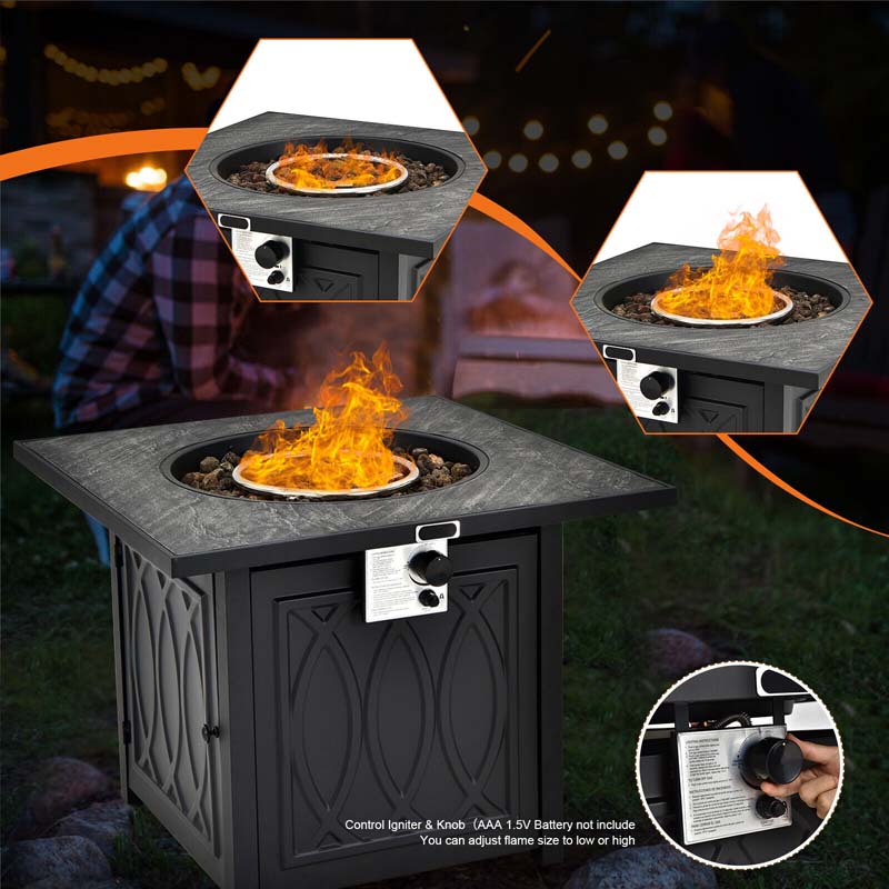 32" Square Propane Fire Pit Table, 50000 BTU Outdoor Gas Firepit with Lava Rocks & Waterproof Cover