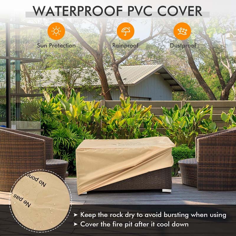 32" x 20" 40000 BTU Rattan Propane Fire Pit Table Set with Side Table Tank, Lava Rocks & Cover