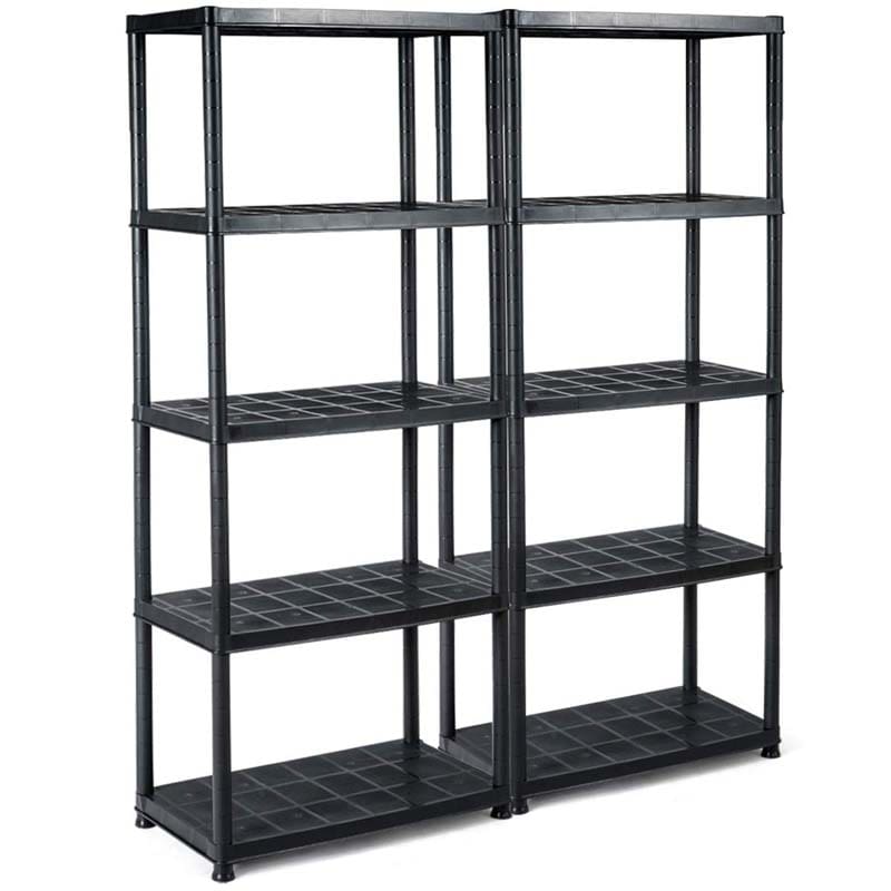 33.5"L x 16"W x 73"H 5-Tier Plastic Storage Shelving Rack, Freestanding Multi-Use Shelving Unit Organizer