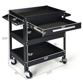 3 Tier Rolling Tool Cart Organizer, 330 lbs Industrial Service Cart Heavy Duty Utility Cart with Storage Drawer