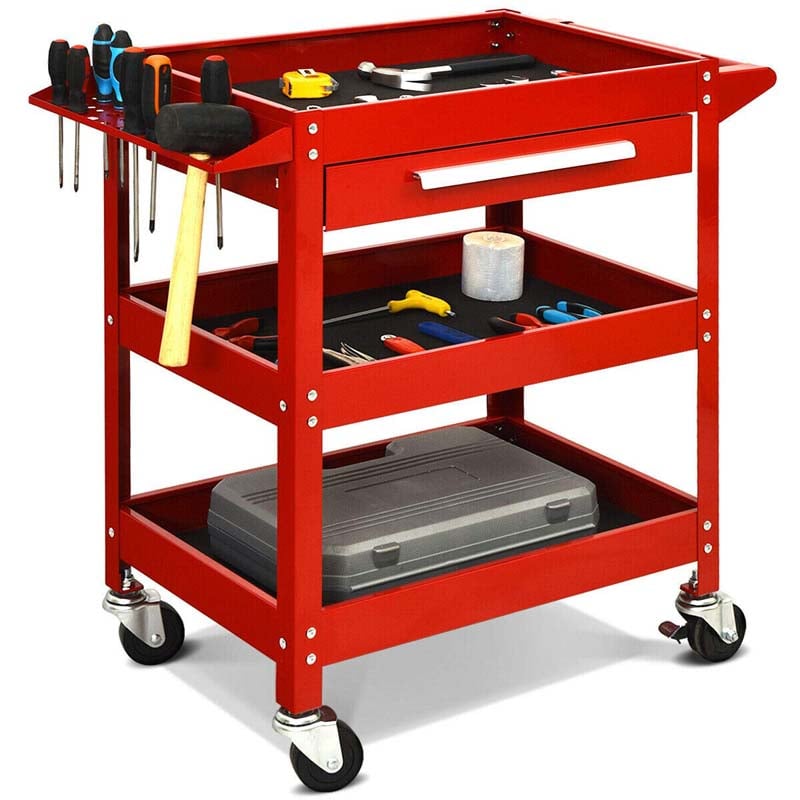 3 Tier Rolling Tool Cart Organizer, 330 lbs Industrial Service Cart Heavy Duty Utility Cart with Storage Drawer