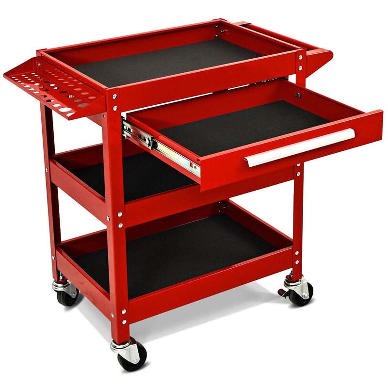 3 Tier Rolling Tool Cart Organizer, 330 lbs Industrial Service Cart Heavy Duty Utility Cart with Storage Drawer