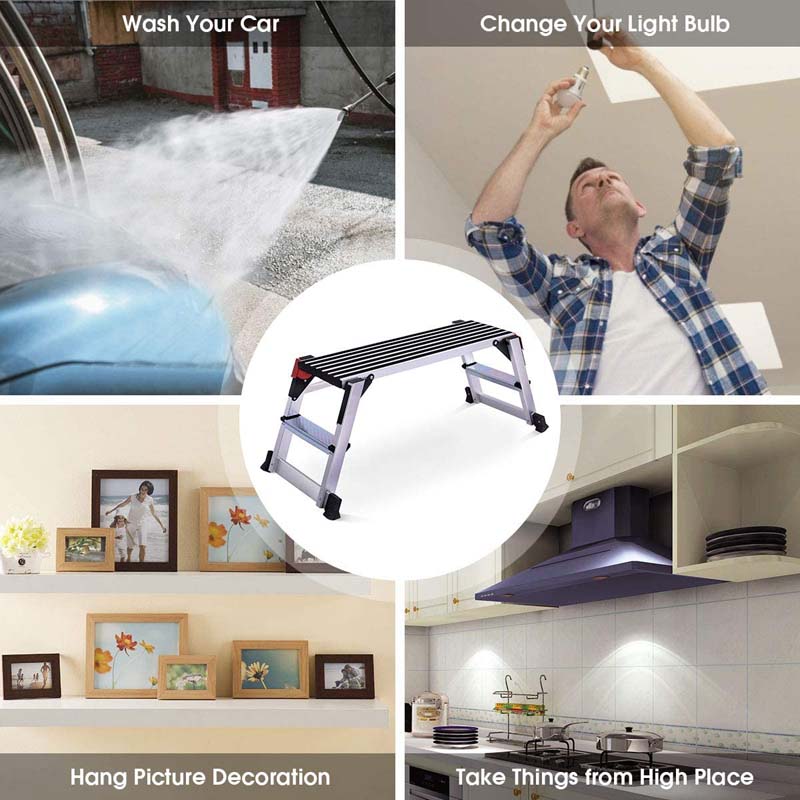 330lbs Capacity Aluminum Folding Work Platform Step Ladder Portable Work Bench Drywall Stool