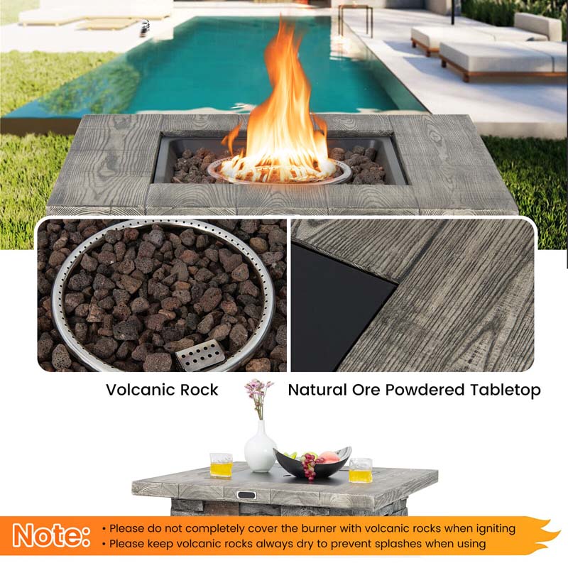 34.5" Faux Stone Square Gas Fire Table, 50000 BTU Propane Fire Pit Table with Lava Rocks & Cover