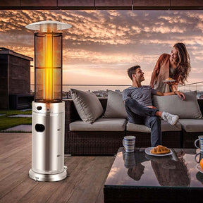 41000 BTU Standing Propane Patio Heater with Wheels, Stainless Steel Round Glass Tube Gas Outdoor Heater