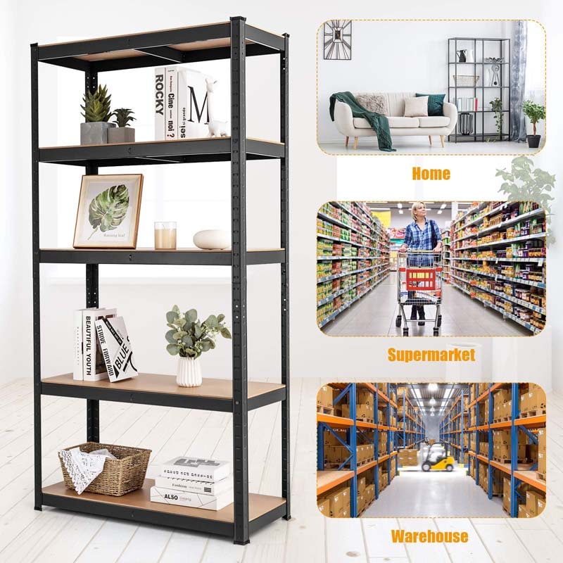 Black 36" x 16'' x 72" 5-Tier Storage Shelving Unit, 2000 lbs Capacity Heavy Duty Metal Utility Shelves, Adjustable Storage Racks