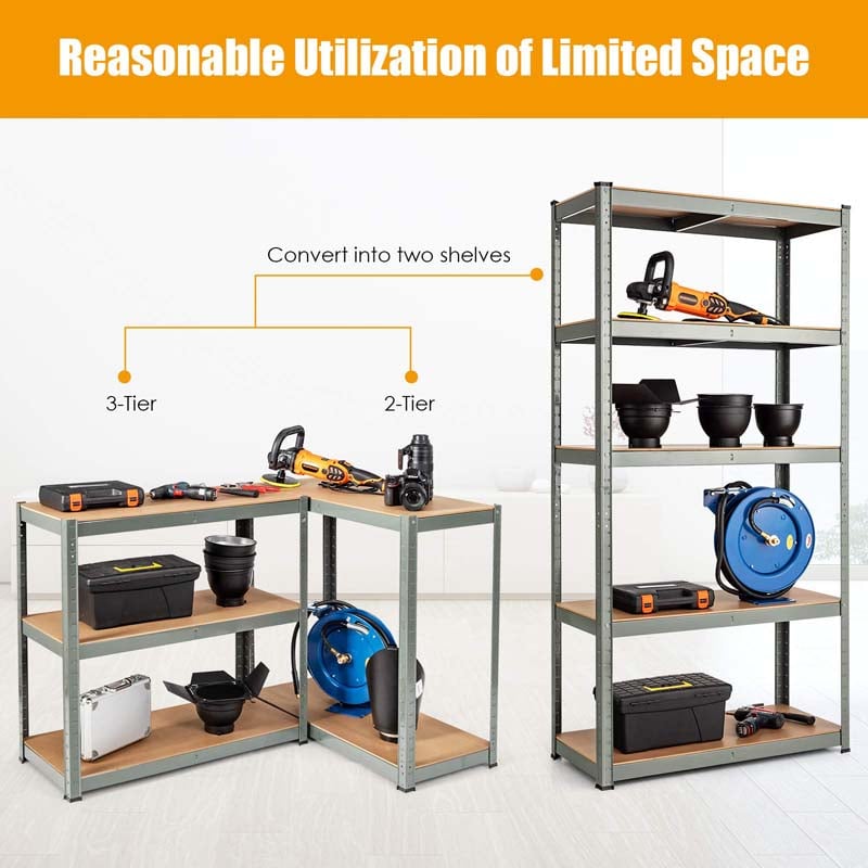Gray 36" x 16'' x 72" 5-Tier Storage Shelving Unit, 2000 lbs Capacity Heavy Duty Metal Utility Shelves, Adjustable Storage Racks