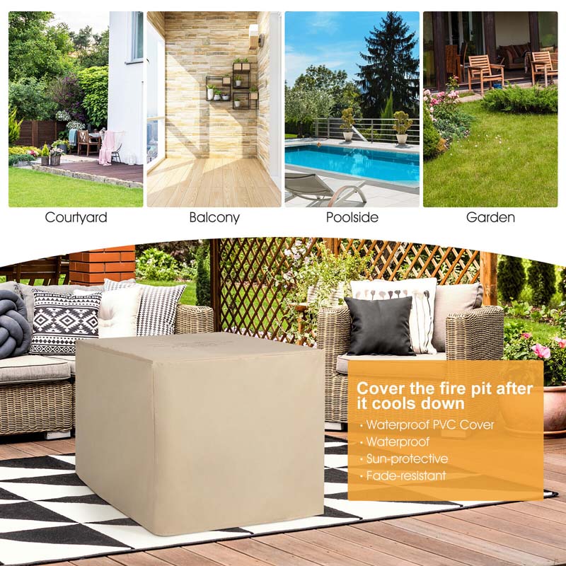 35" 50000 BTU Rattan Outdoor Propane Gas Fire Pit Table with Marble Tabletop, Lava Rocks & PVC Cover