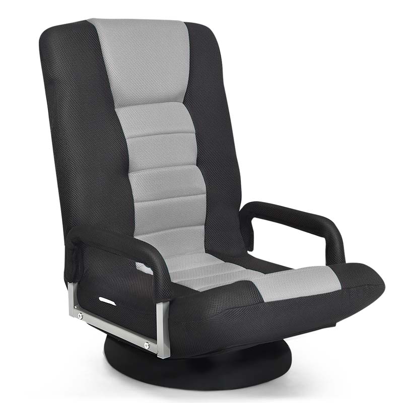 360° Swivel Floor Gaming Chair, 6-Position Adjustable Folding Floor Rocker Chair with Armrests & Padded Backrest for Games, Reading