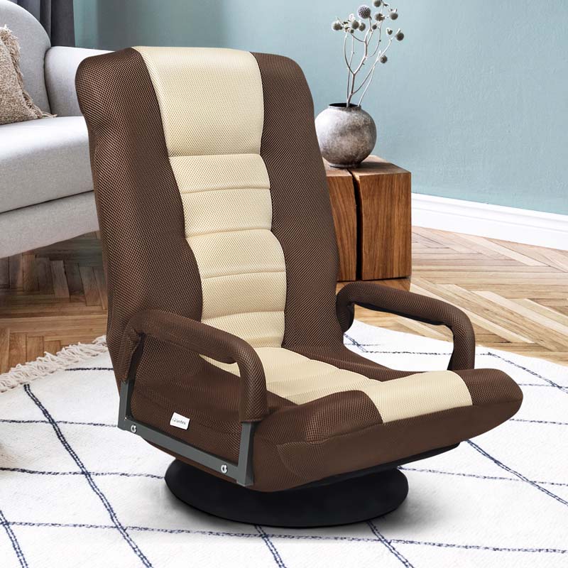 360° Swivel Floor Gaming Chair, 6-Position Adjustable Folding Floor Rocker Chair with Armrests & Padded Backrest for Games, Reading