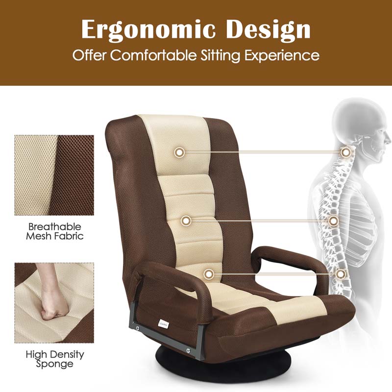 360° Swivel Floor Gaming Chair, 6-Position Adjustable Folding Floor Rocker Chair with Armrests & Padded Backrest for Games, Reading