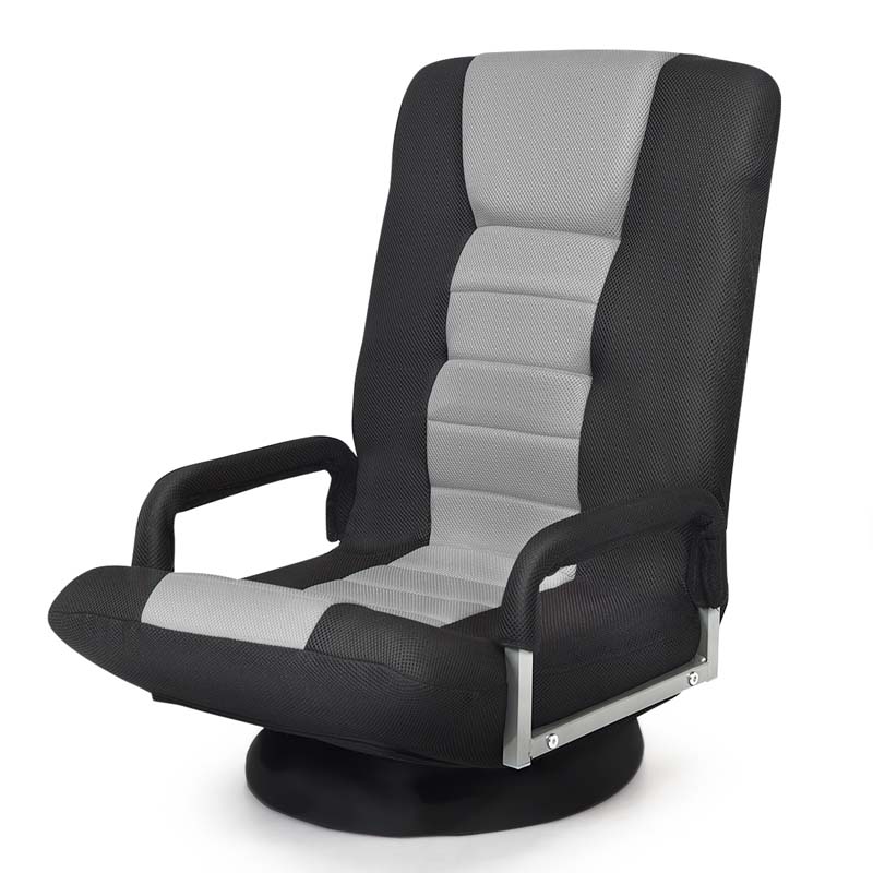 360° Swivel Floor Gaming Chair, 6-Position Adjustable Folding Floor Rocker Chair with Armrests & Padded Backrest for Games, Reading