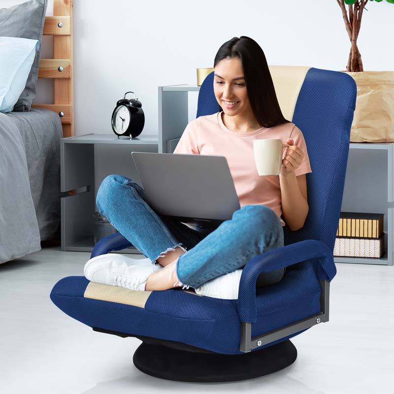 360° Swivel Floor Gaming Chair, 6-Position Adjustable Folding Floor Chair Recliner, Breathable Mesh Fabric Lazy Soft Sofa