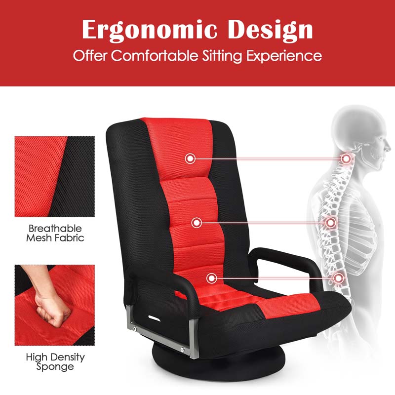 360° Swivel Floor Gaming Chair, 6-Position Adjustable Folding Floor Rocker Chair with Armrests & Padded Backrest for Games, Reading