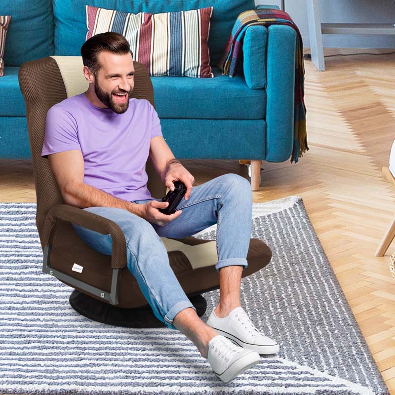 360° Swivel Floor Gaming Chair, 6-Position Adjustable Folding Floor Rocker Chair with Armrests & Padded Backrest for Games, Reading