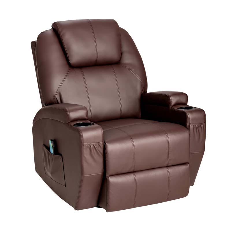 Leather Massage Recliner Chair 360 Degree Swivel Glider Rocker with Lumbar Heating & Remote Control