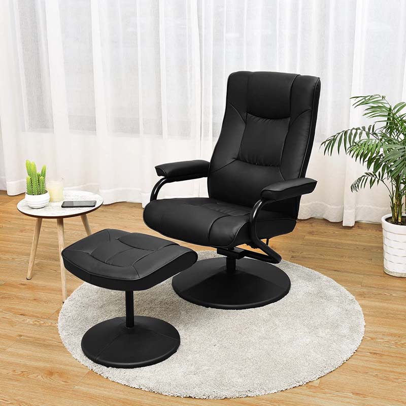 360° Swivel Recliner Chair with Ottoman, PU Leather Lounge Armchair Adjustable Reclining Chair with Footrest for Living Room Bedroom Office