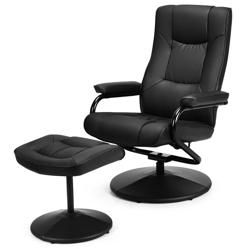 360° Swivel Recliner Chair with Ottoman, PU Leather Lounge Armchair Adjustable Reclining Chair with Footrest for Living Room Bedroom Office