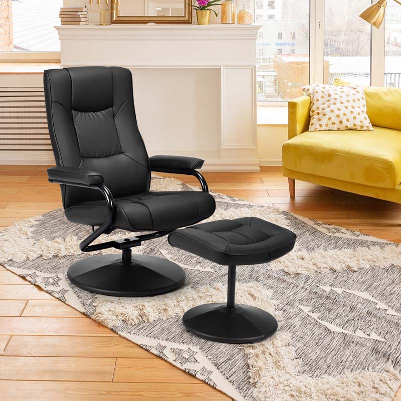 360° Swivel Recliner Chair with Ottoman, PU Leather Lounge Armchair Adjustable Reclining Chair with Footrest for Living Room Bedroom Office