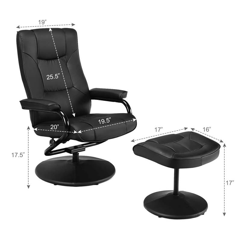 360° Swivel Recliner Chair with Ottoman, PU Leather Lounge Armchair Adjustable Reclining Chair with Footrest for Living Room Bedroom Office