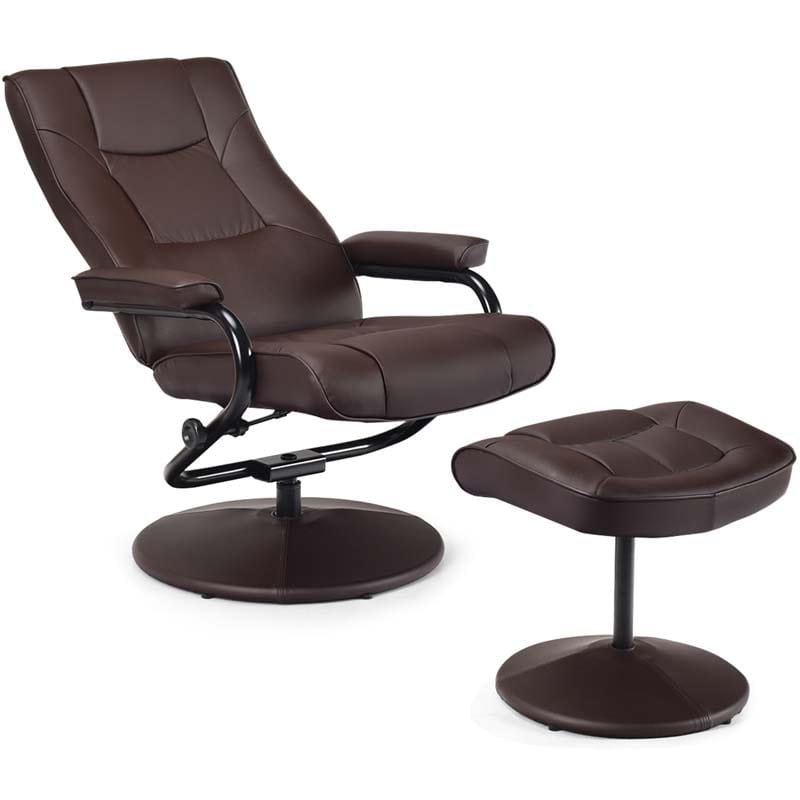 360° Swivel Recliner Chair with Ottoman, PU Leather Lounge Armchair Adjustable Reclining Chair with Footrest for Living Room Bedroom Office
