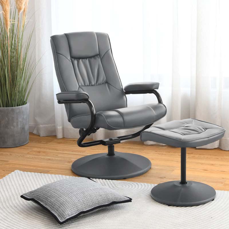 360° Swivel Recliner Chair with Ottoman, PU Leather Lounge Armchair Adjustable Reclining Chair with Footrest for Living Room Bedroom Office