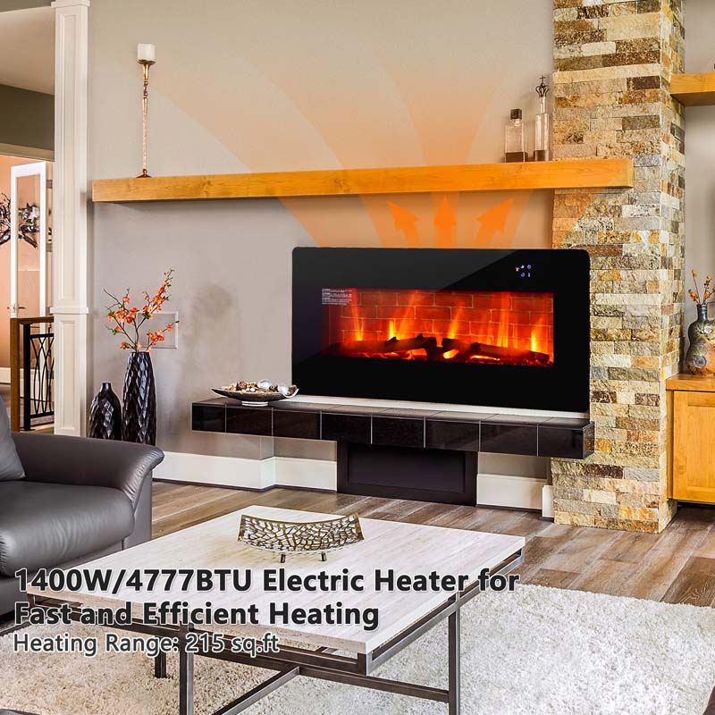 36" Electric Fireplace with 7 Realistic Flame Colors, 1400W Freestanding & Wall-Mounted Electric Fireplace Heater