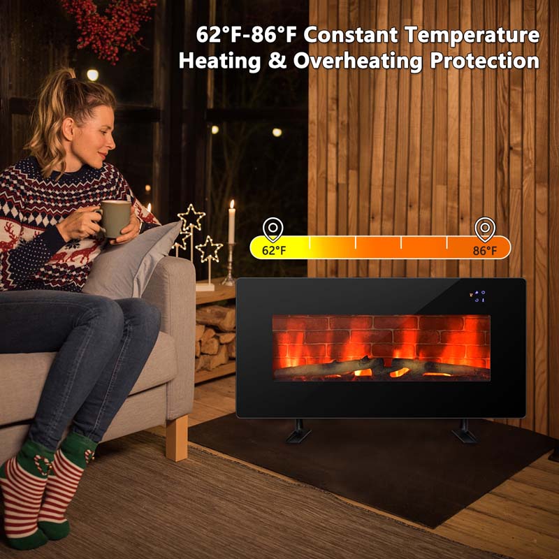 36" Electric Fireplace with 7 Realistic Flame Colors, 1400W Freestanding & Wall-Mounted Electric Fireplace Heater
