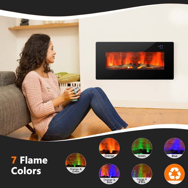 36" Electric Fireplace with 7 Realistic Flame Colors, 1400W Freestanding & Wall-Mounted Electric Fireplace Heater