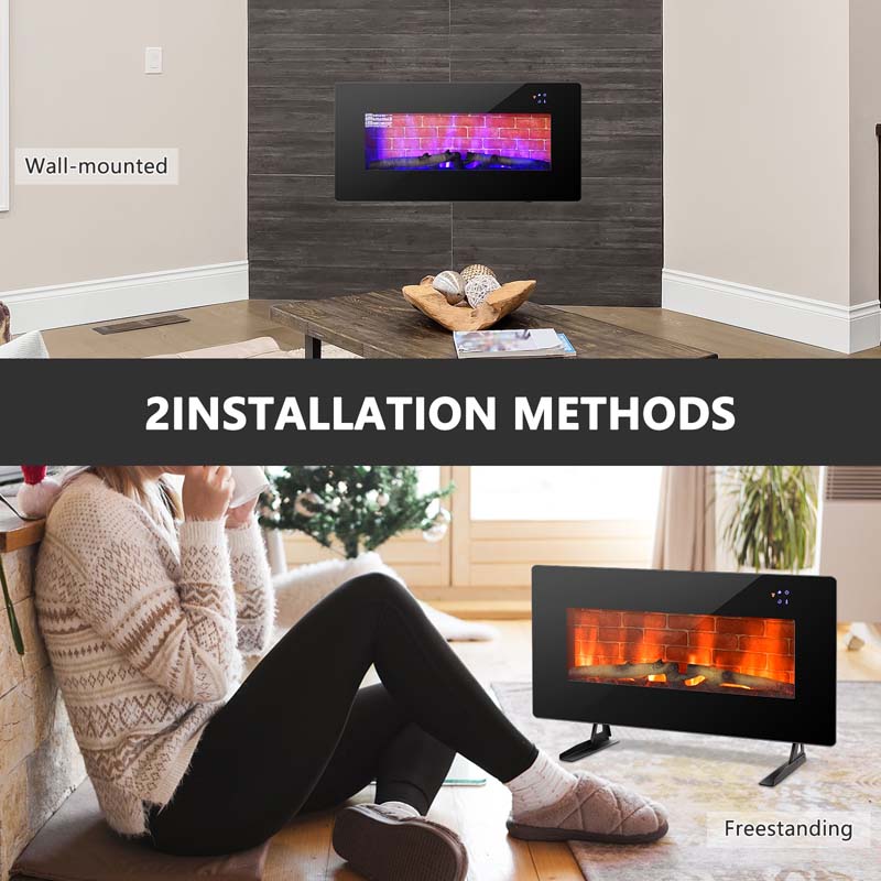 36" Electric Fireplace with 7 Realistic Flame Colors, 1400W Freestanding & Wall-Mounted Electric Fireplace Heater