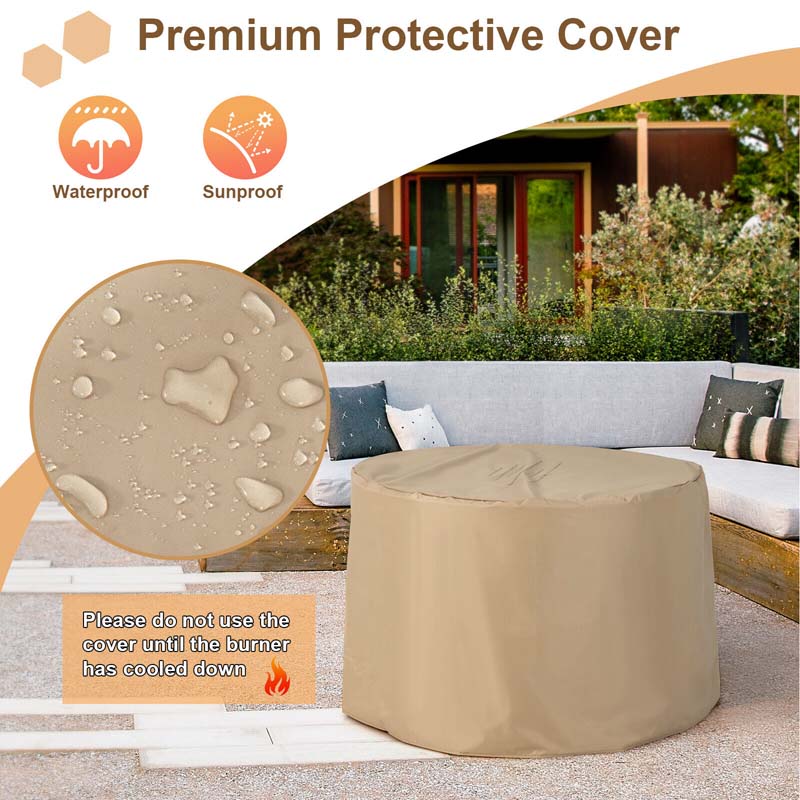 36" Stone-Like Round Gas Fire Table, 50000 BTU Propane Fire Pit Table with Lava Rocks & Cover