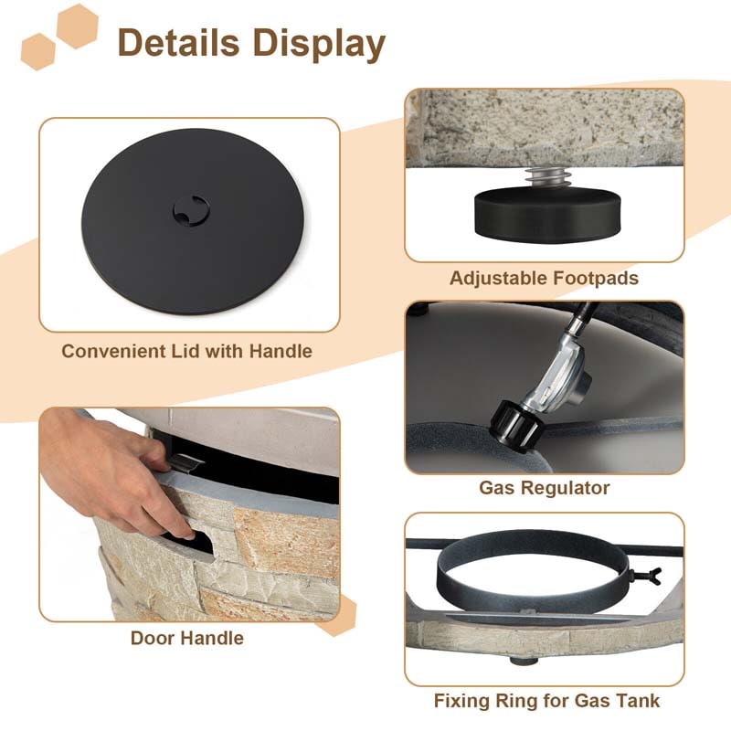 36" Stone-Like Round Gas Fire Table, 50000 BTU Propane Fire Pit Table with Lava Rocks & Cover