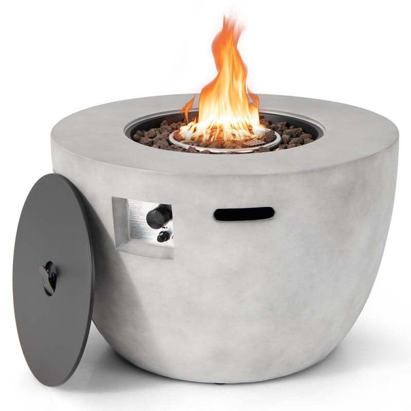 36" Concrete Round Propane Fire Pit Table, 50000 BTU Outdoor Gas Fire Table with Lava Rocks & Cover