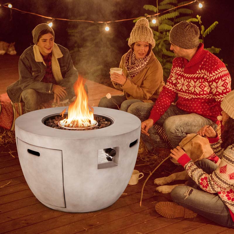 36" Concrete Round Propane Fire Pit Table, 50000 BTU Outdoor Gas Fire Table with Lava Rocks & Cover