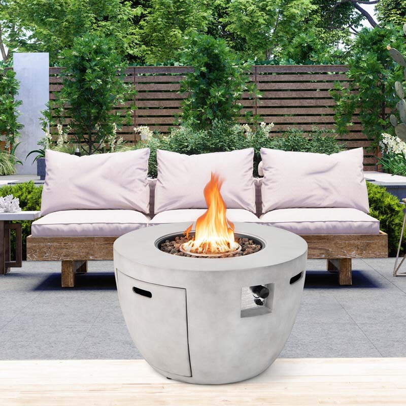 36" Concrete Round Propane Fire Pit Table, 50000 BTU Outdoor Gas Fire Table with Lava Rocks & Cover