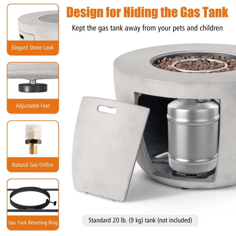 36" Concrete Round Propane Fire Pit Table, 50000 BTU Outdoor Gas Fire Table with Lava Rocks & Cover