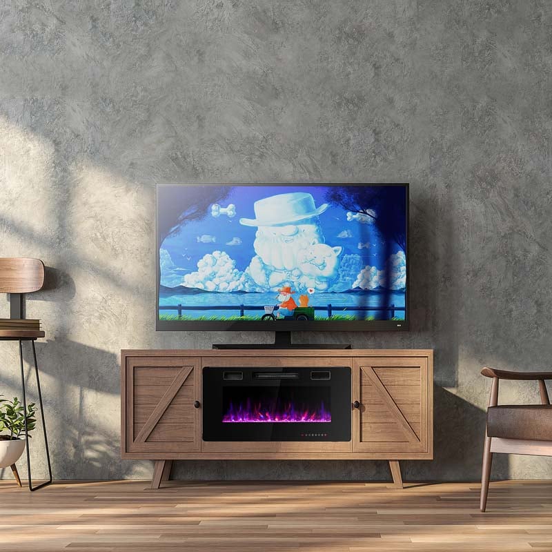 36" Ultra-Thin Electric Fireplace Insert, 1500W Recessed & Wall-mounted Fireplace Heater with 12 Flame Colors