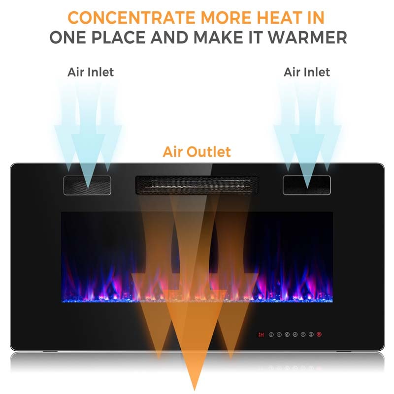 36" Ultra-Thin Electric Fireplace Insert, 1500W Recessed & Wall-mounted Fireplace Heater with 12 Flame Colors